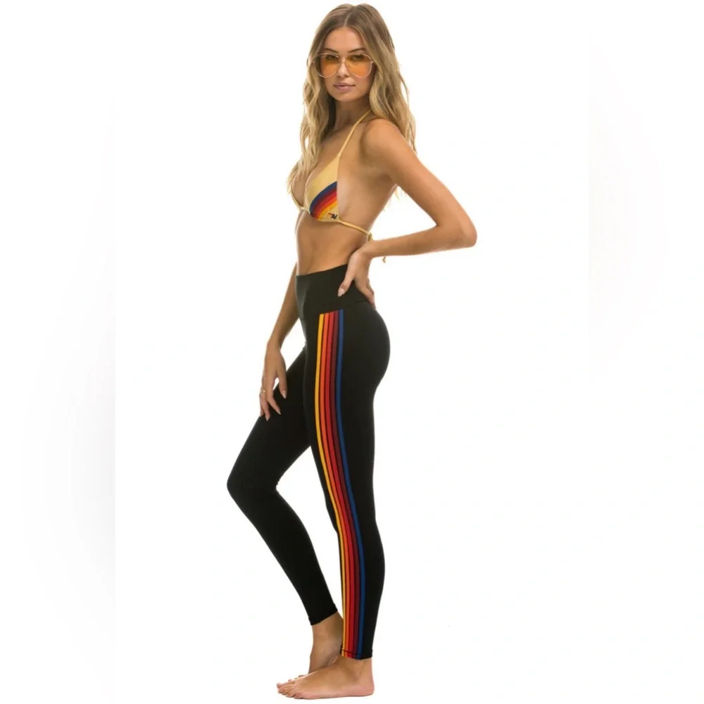Aviator Nation 🌈 Black Rainbow Stripe Leggings & NWT Biker Shorts Size XS - Picture 3 of 14
